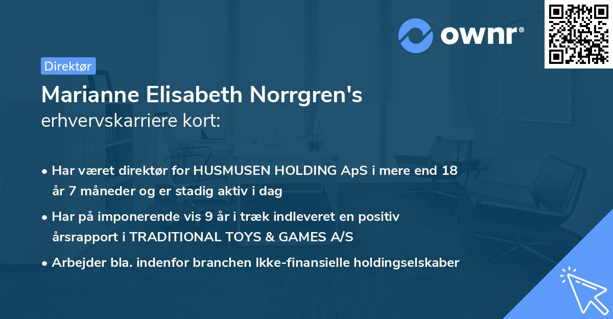 Marianne Elisabeth Norrgren's erhvervskarriere kort