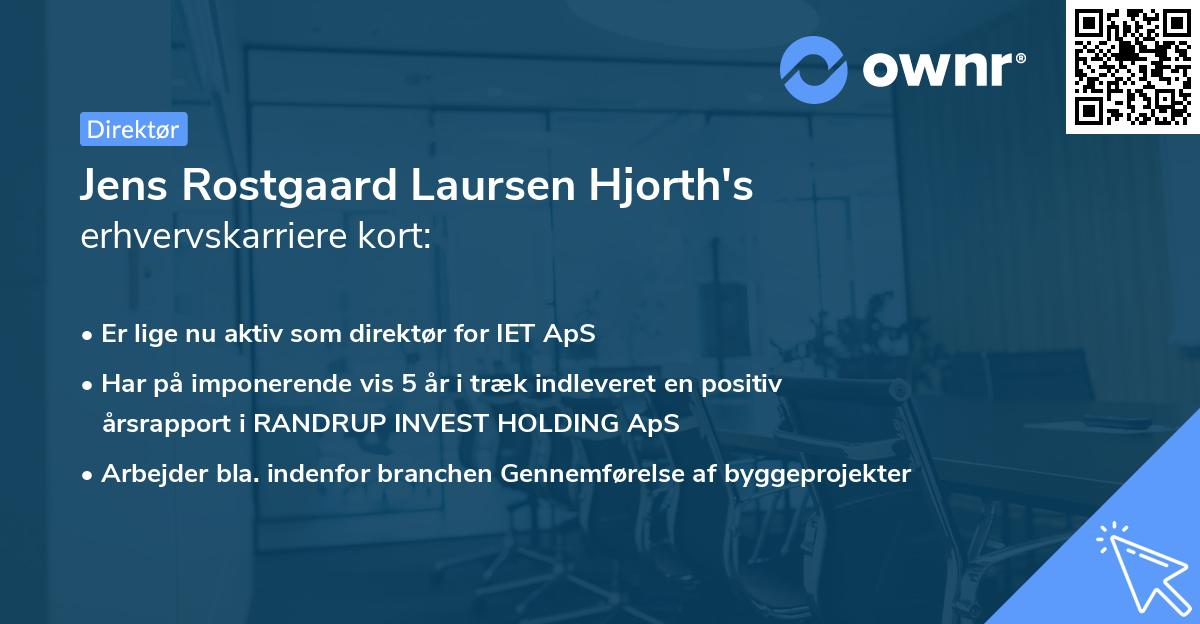 Jens Rostgaard Laursen Hjorth's erhvervskarriere kort