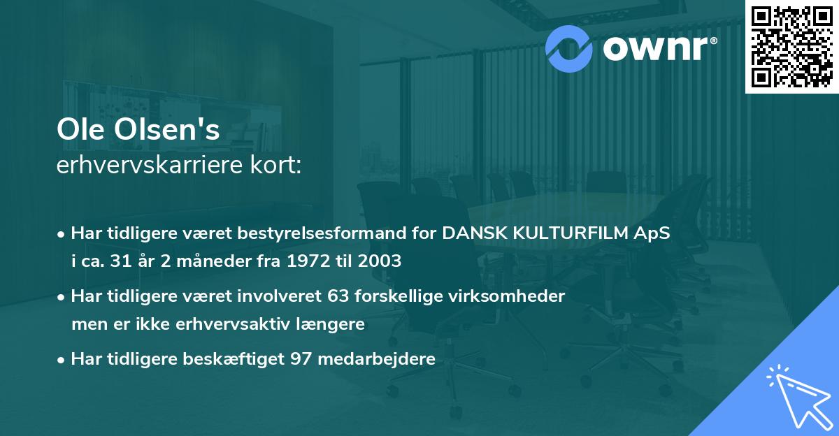 Ole Olsen's erhvervskarriere kort