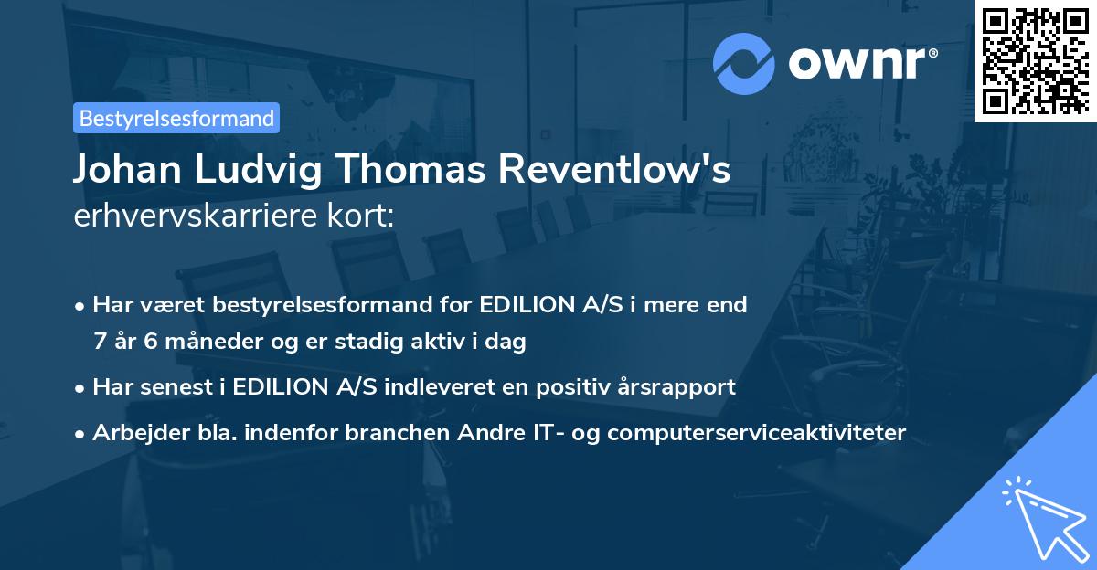 Johan Ludvig Thomas Reventlow's erhvervskarriere kort