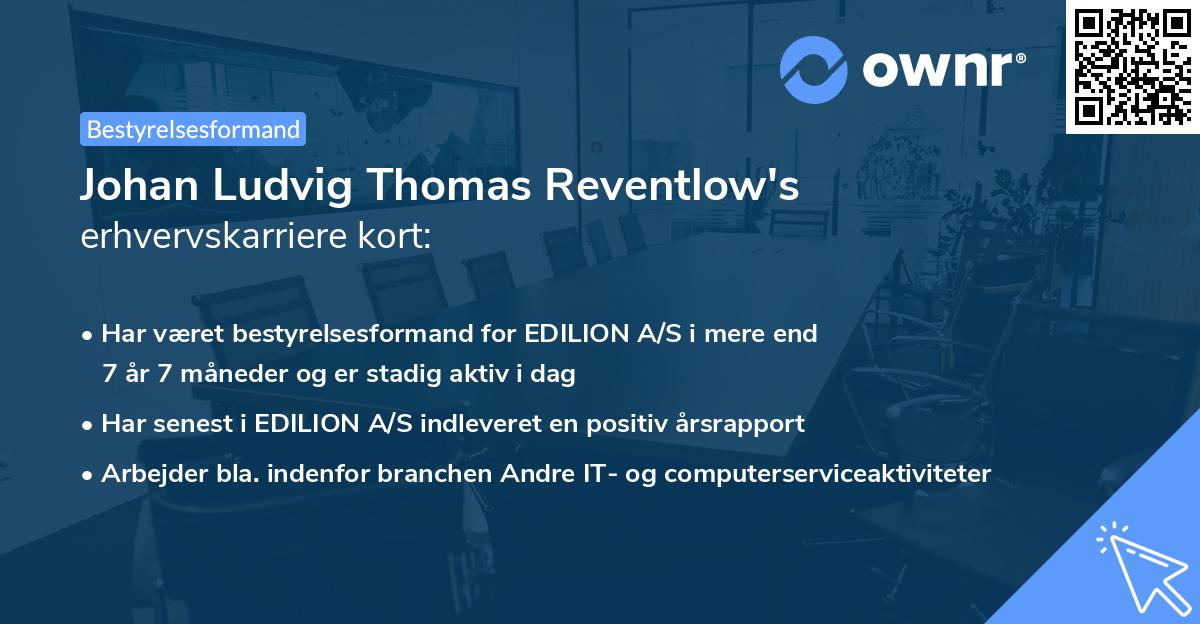 Johan Ludvig Thomas Reventlow's erhvervskarriere kort
