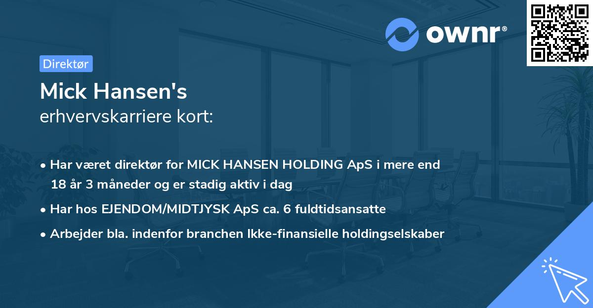 Mick Hansen's erhvervskarriere kort