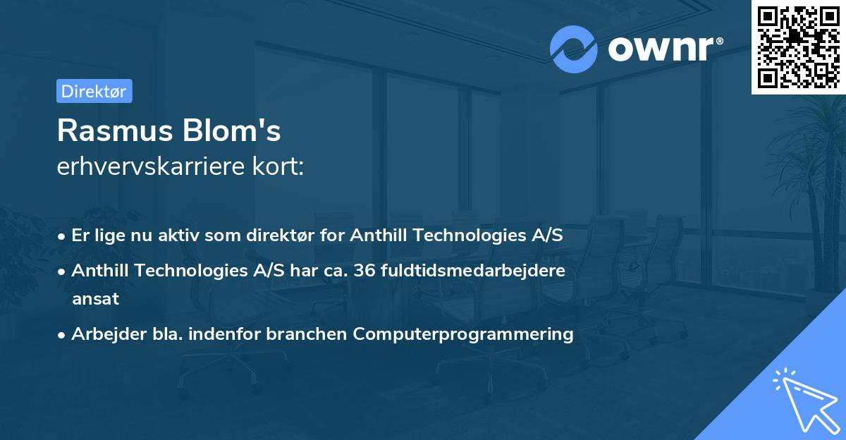 Rasmus Blom's erhvervskarriere kort
