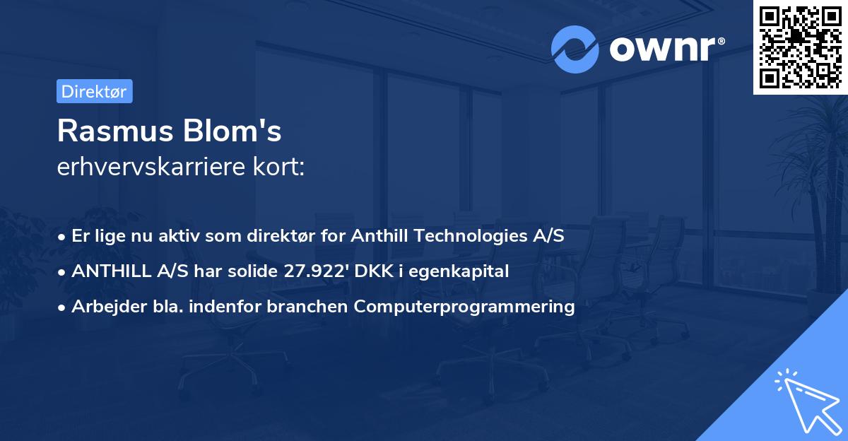 Rasmus Blom's erhvervskarriere kort