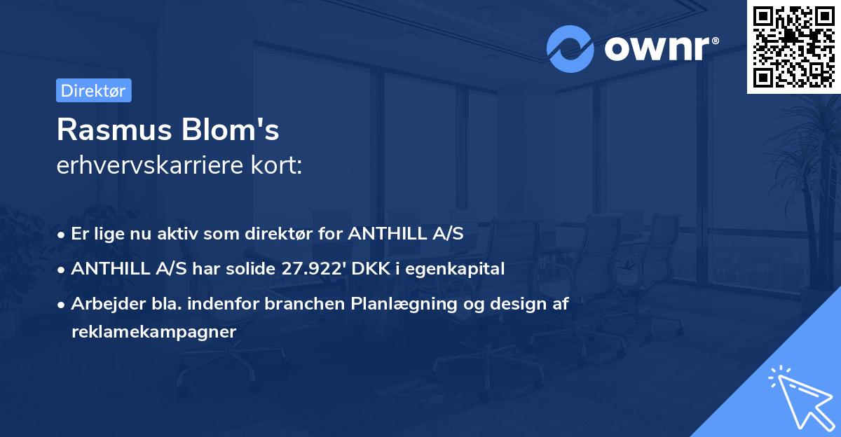 Rasmus Blom's erhvervskarriere kort