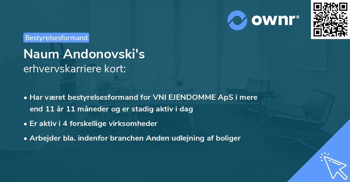 Naum Andonovski's erhvervskarriere kort