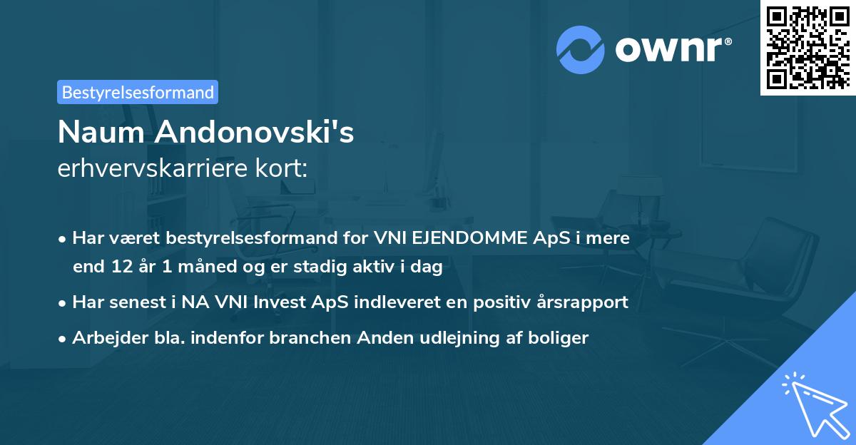 Naum Andonovski's erhvervskarriere kort