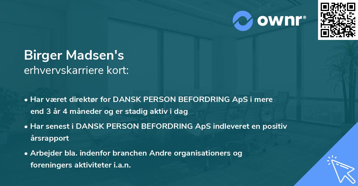 Birger Madsen's erhvervskarriere kort