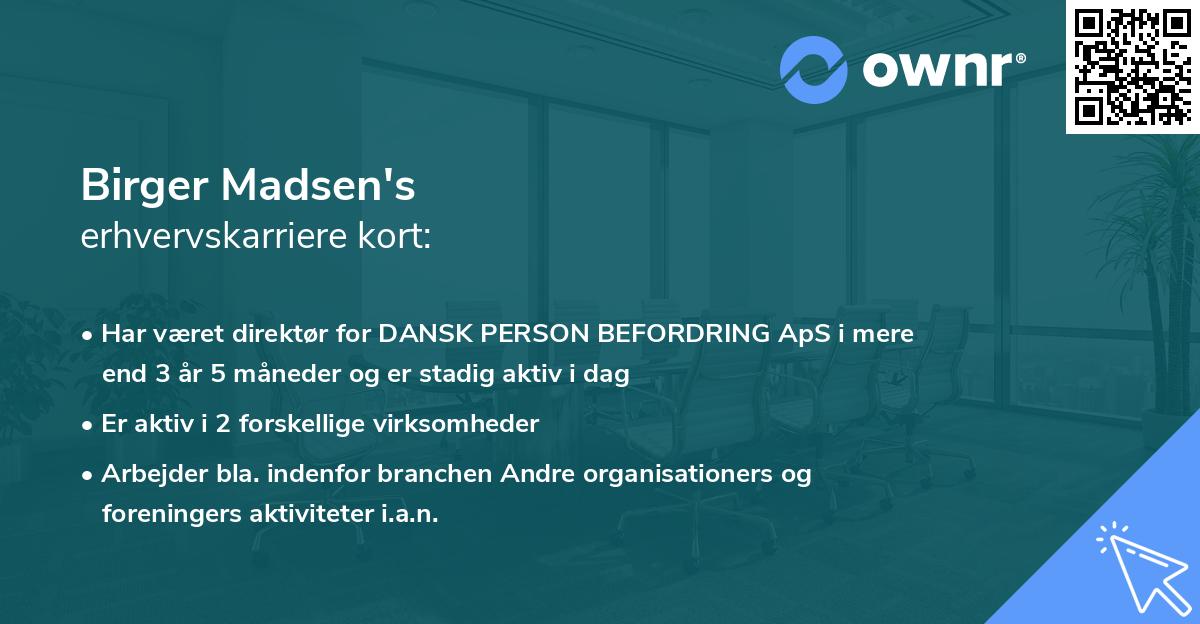 Birger Madsen's erhvervskarriere kort