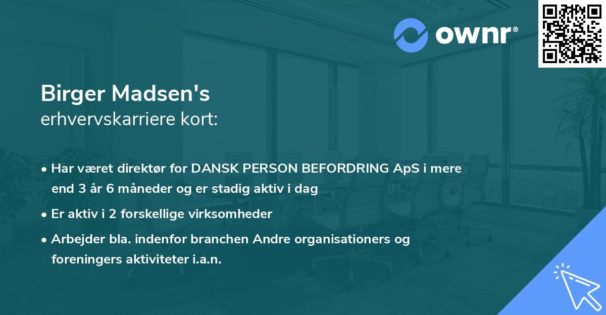 Birger Madsen's erhvervskarriere kort