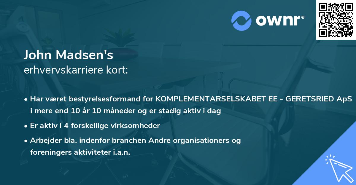 John Madsen's erhvervskarriere kort