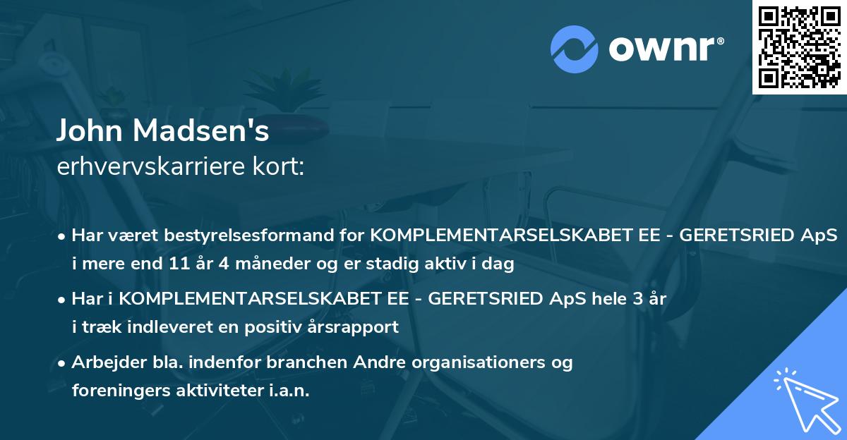 John Madsen's erhvervskarriere kort