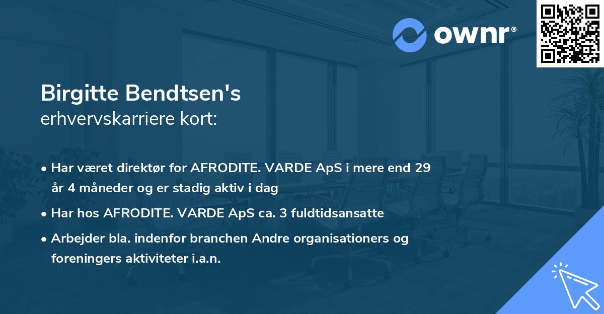 Birgitte Bendtsen's erhvervskarriere kort