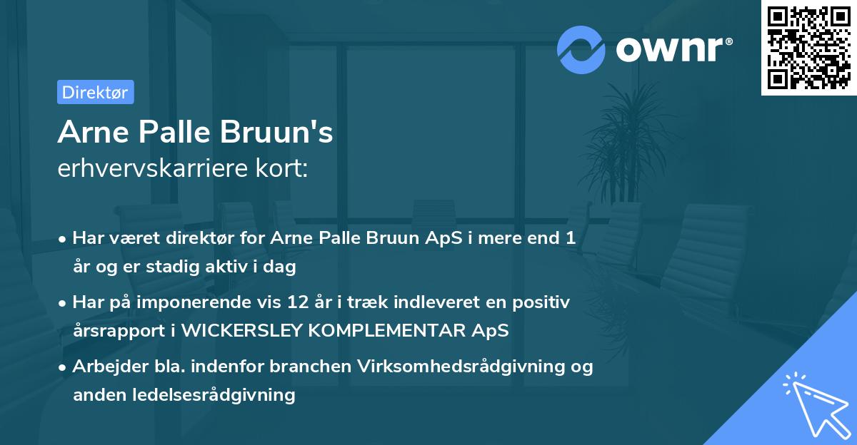 Arne Palle Bruun's erhvervskarriere kort