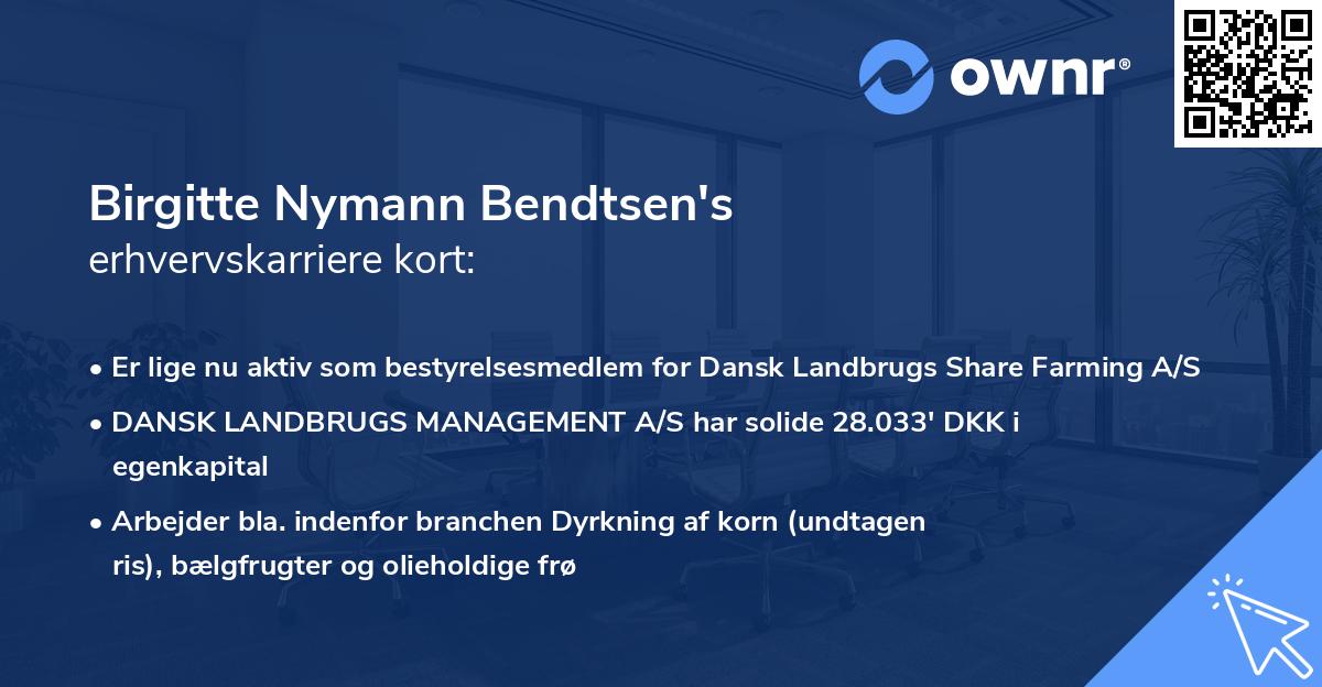 Birgitte Nymann Bendtsen's erhvervskarriere kort
