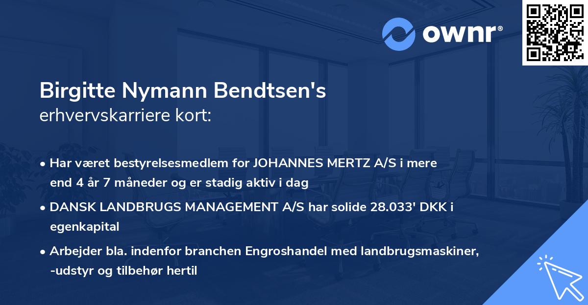 Birgitte Nymann Bendtsen's erhvervskarriere kort