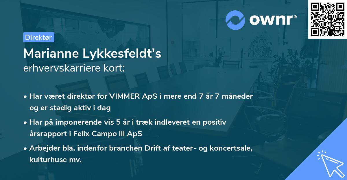 Marianne Lykkesfeldt's erhvervskarriere kort