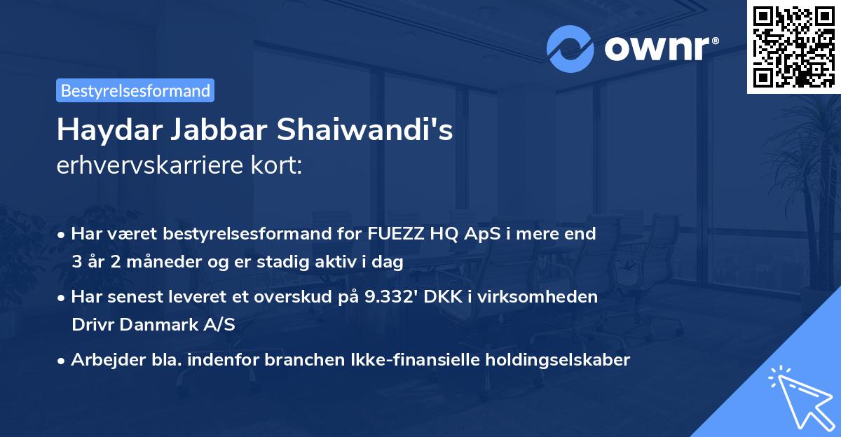 Haydar Jabbar Shaiwandi's erhvervskarriere kort