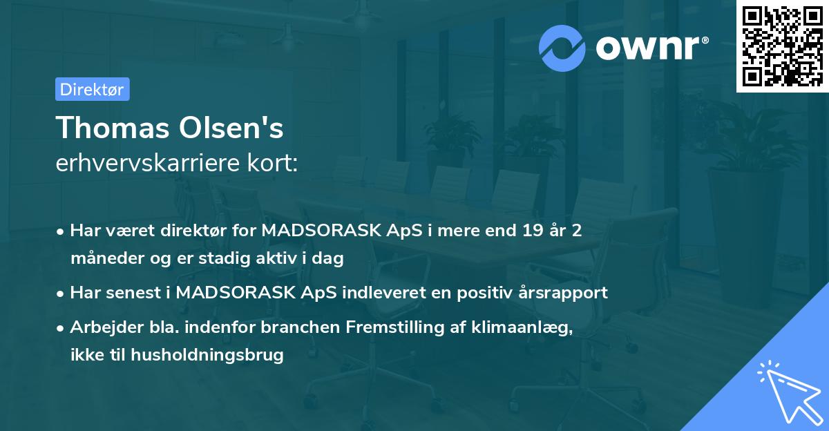 Thomas Olsen's erhvervskarriere kort