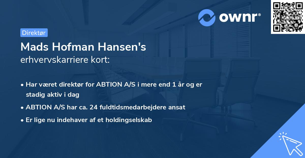 Mads Hofman Hansen's erhvervskarriere kort