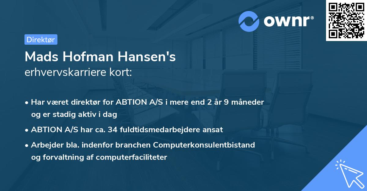 Mads Hofman Hansen's erhvervskarriere kort