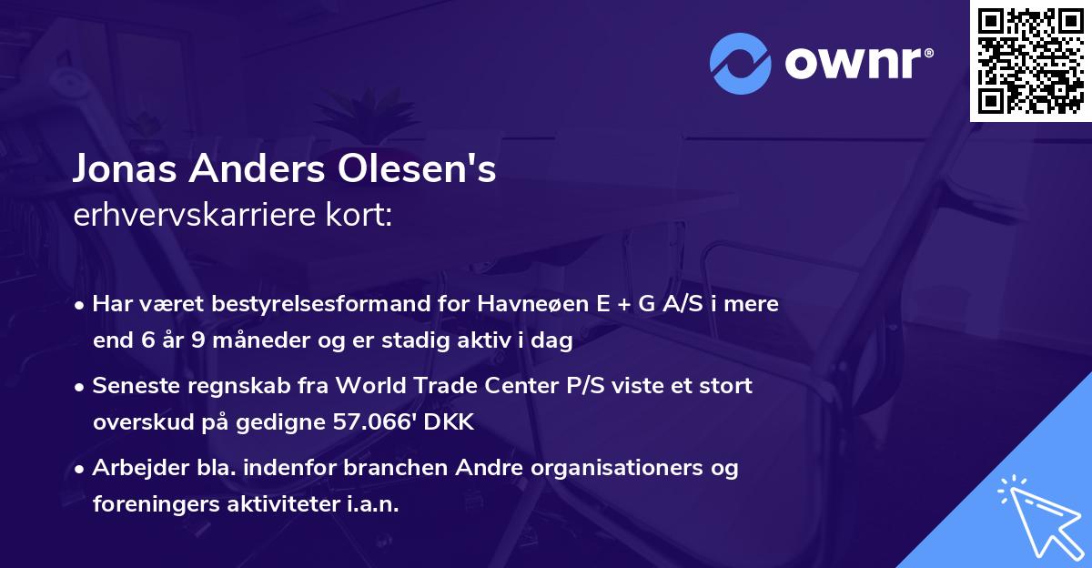 Jonas Anders Olesen's erhvervskarriere kort