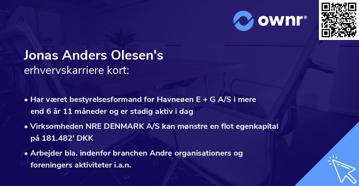 Jonas Anders Olesen's erhvervskarriere kort