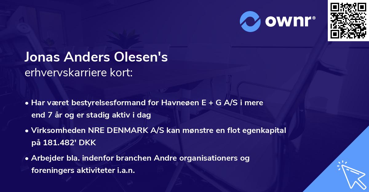 Jonas Anders Olesen's erhvervskarriere kort