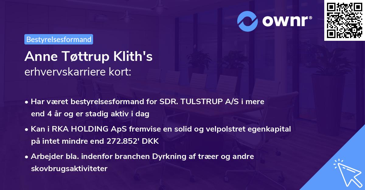 Anne Tøttrup Klith's erhvervskarriere kort