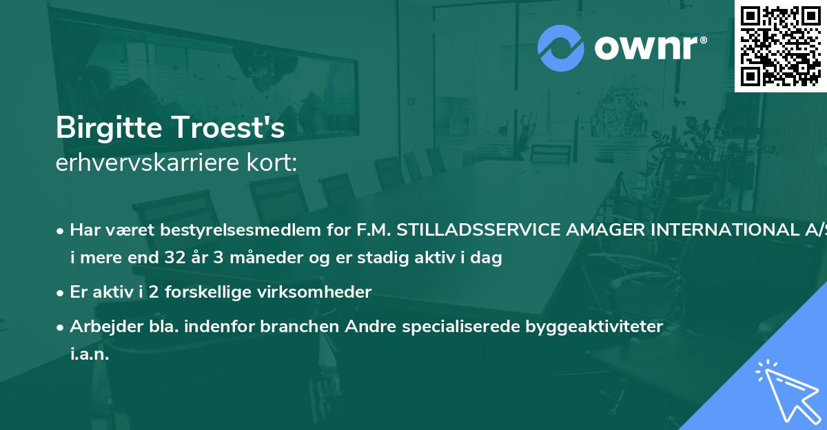 Birgitte Troest's erhvervskarriere kort