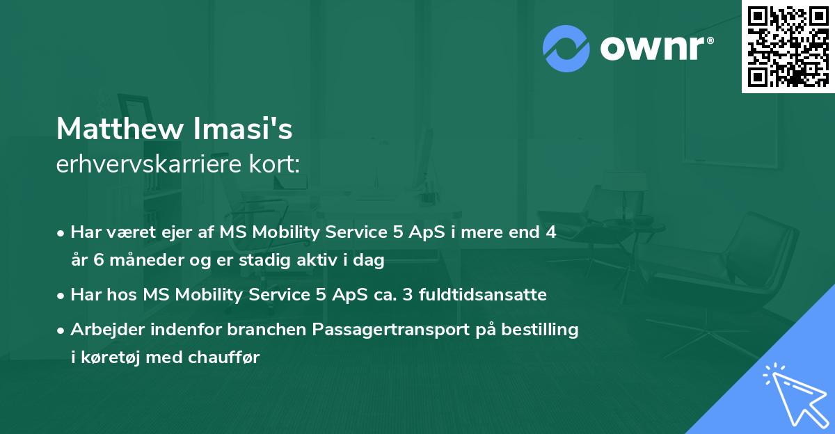 Matthew Imasi's erhvervskarriere kort
