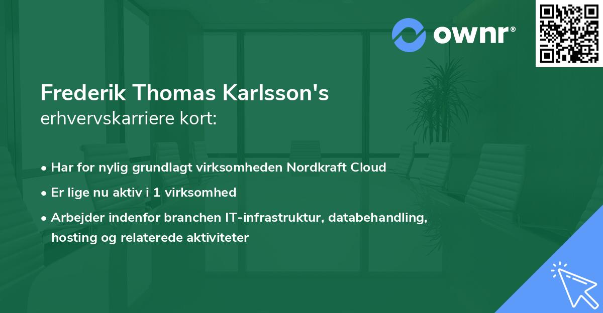 Frederik Thomas Karlsson's erhvervskarriere kort