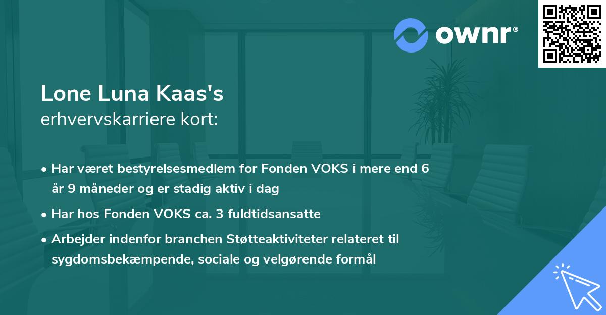 Lone Luna Kaas's erhvervskarriere kort
