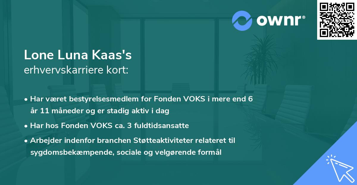 Lone Luna Kaas's erhvervskarriere kort