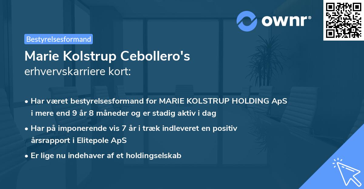 Marie Kolstrup Cebollero's erhvervskarriere kort