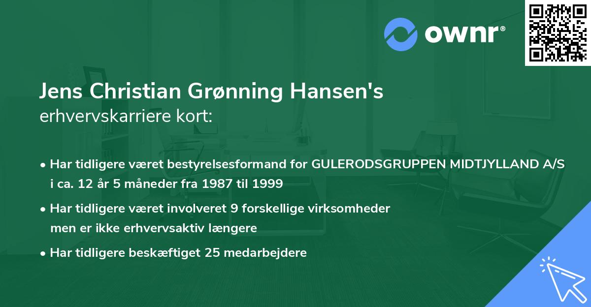 Jens Christian Grønning Hansen's erhvervskarriere kort