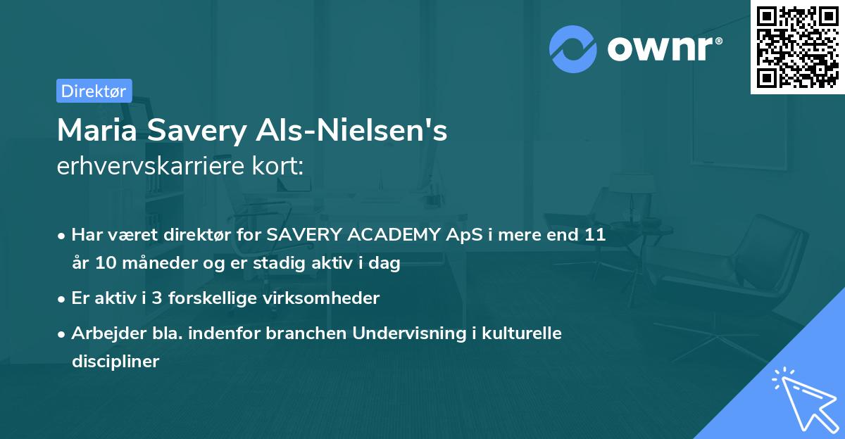 Maria Savery Als-Nielsen's erhvervskarriere kort