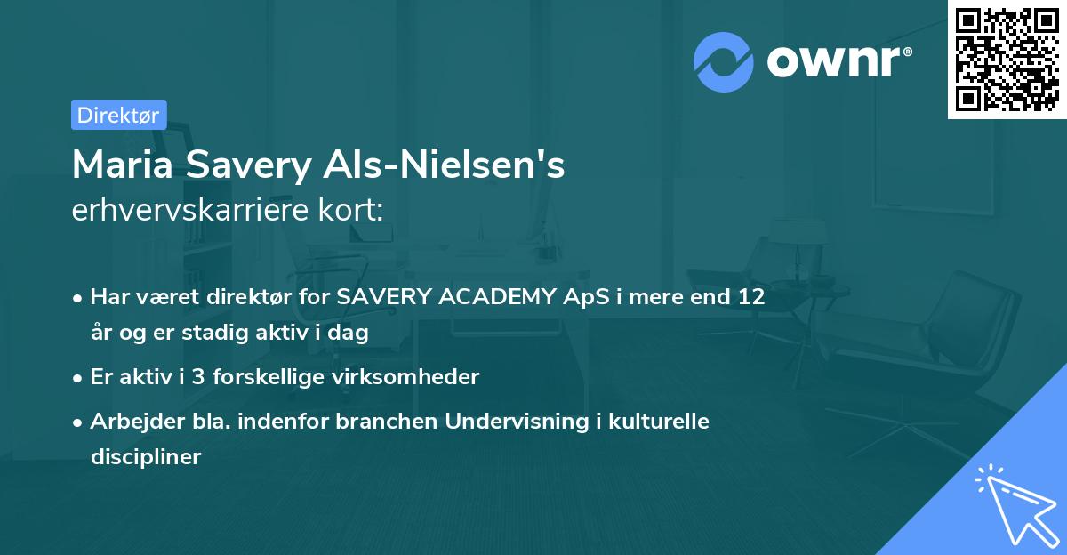 Maria Savery Als-Nielsen's erhvervskarriere kort