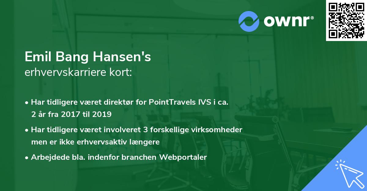Emil Bang Hansen's erhvervskarriere kort