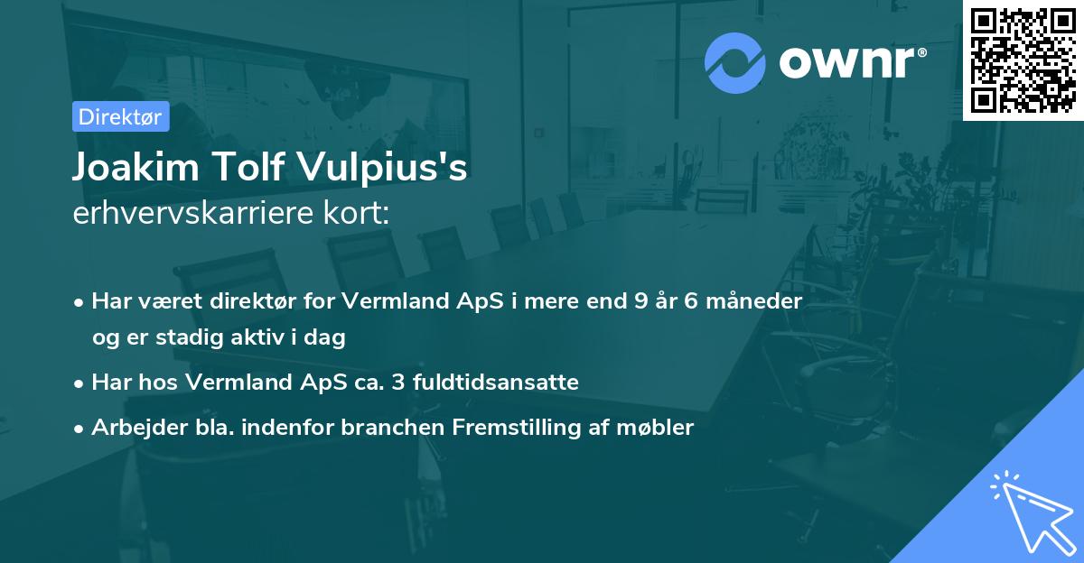Joakim Tolf Vulpius's erhvervskarriere kort