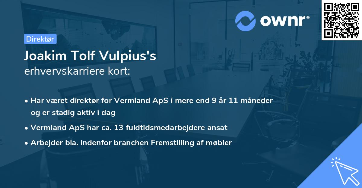 Joakim Tolf Vulpius's erhvervskarriere kort
