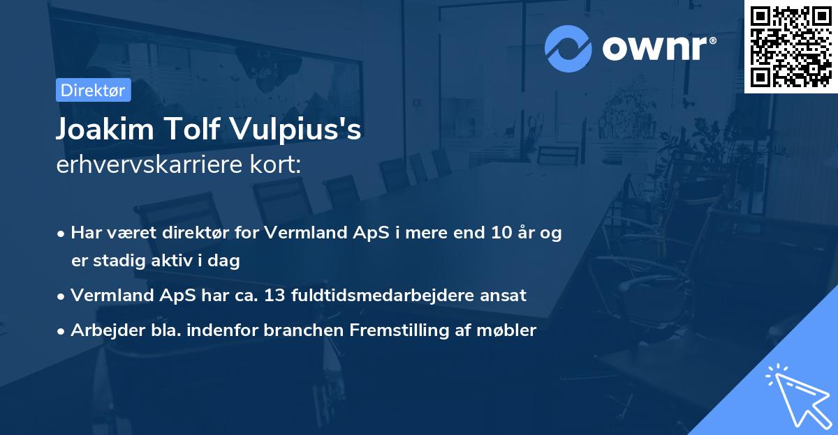 Joakim Tolf Vulpius's erhvervskarriere kort