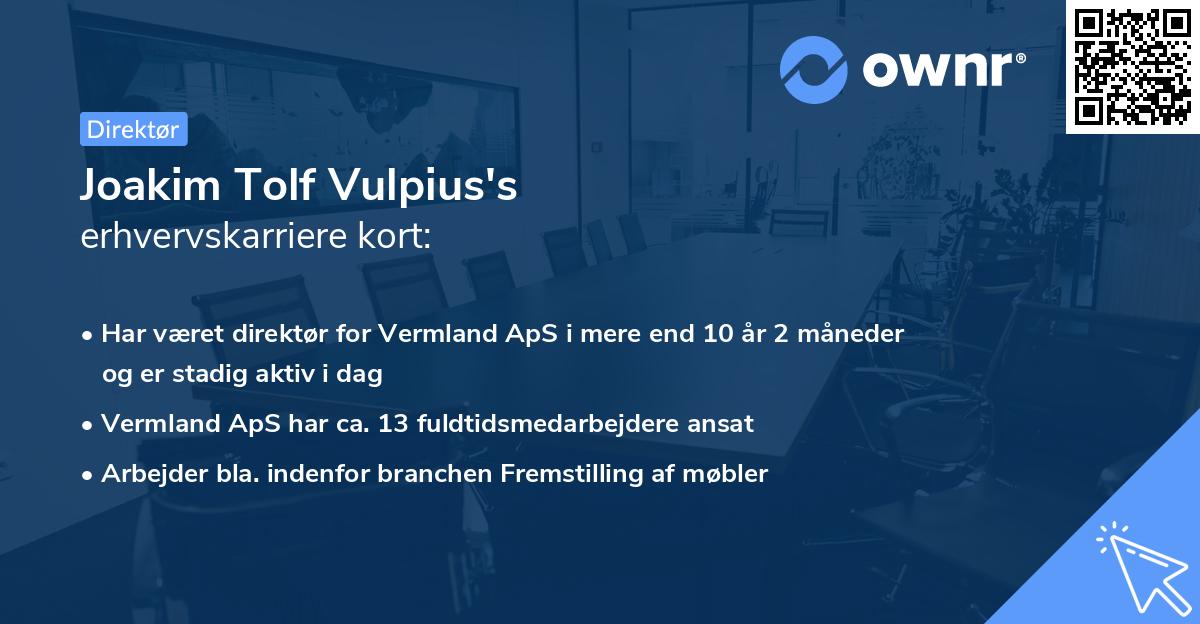 Joakim Tolf Vulpius's erhvervskarriere kort