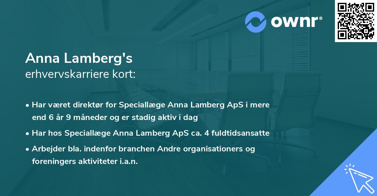 Anna Lamberg's erhvervskarriere kort