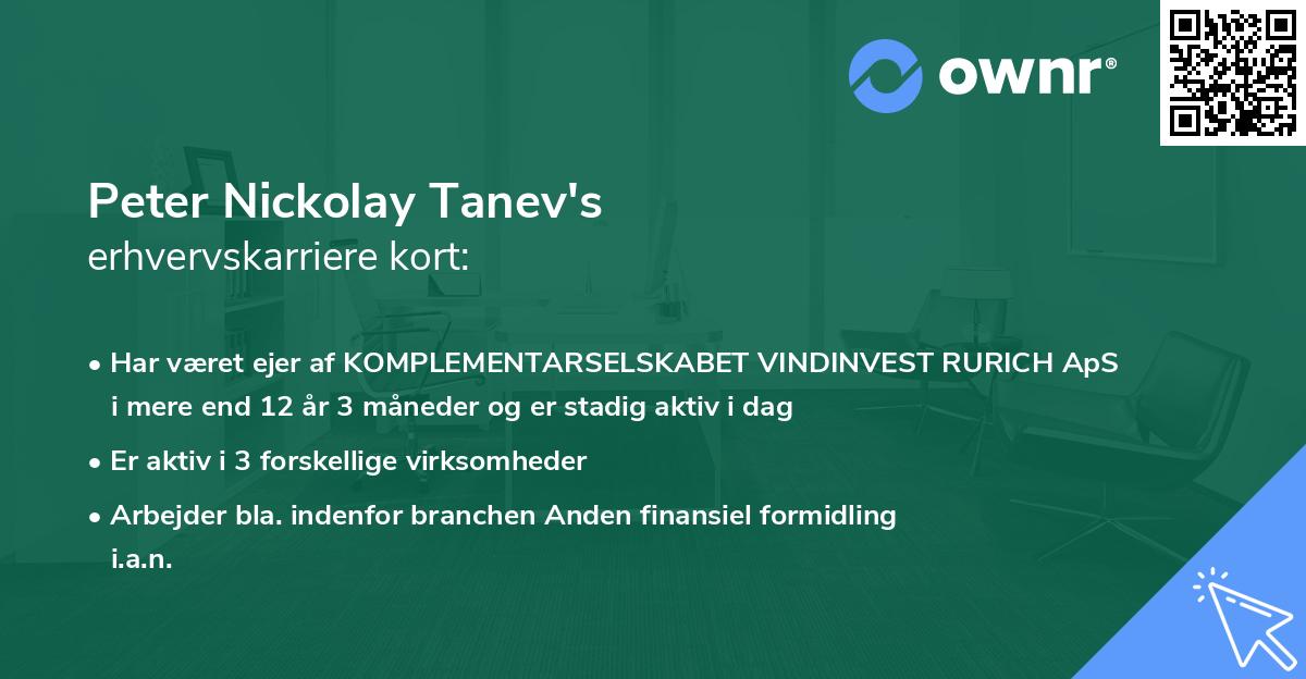 Peter Nickolay Tanev's erhvervskarriere kort