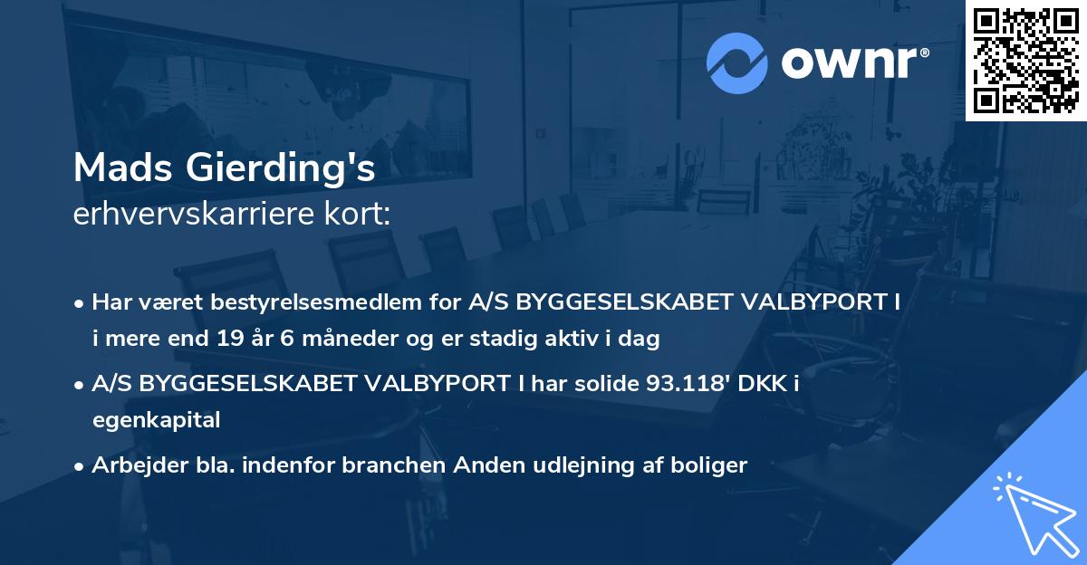 Mads Gierding's erhvervskarriere kort