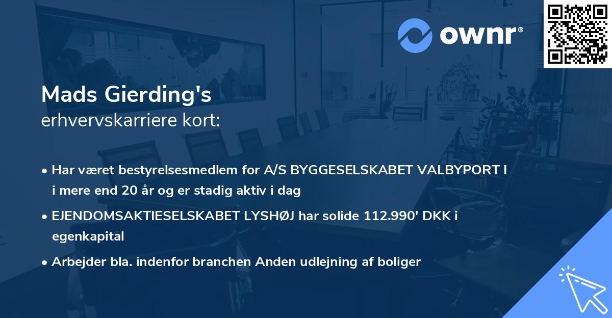 Mads Gierding's erhvervskarriere kort