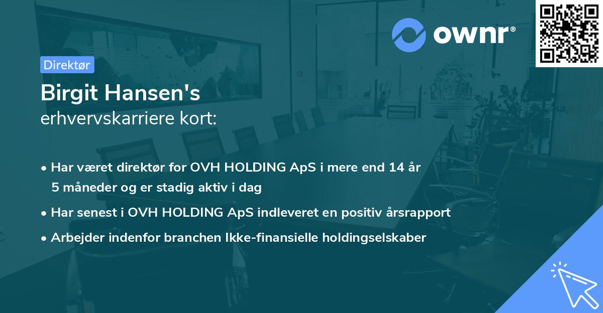 Birgit Hansen's erhvervskarriere kort