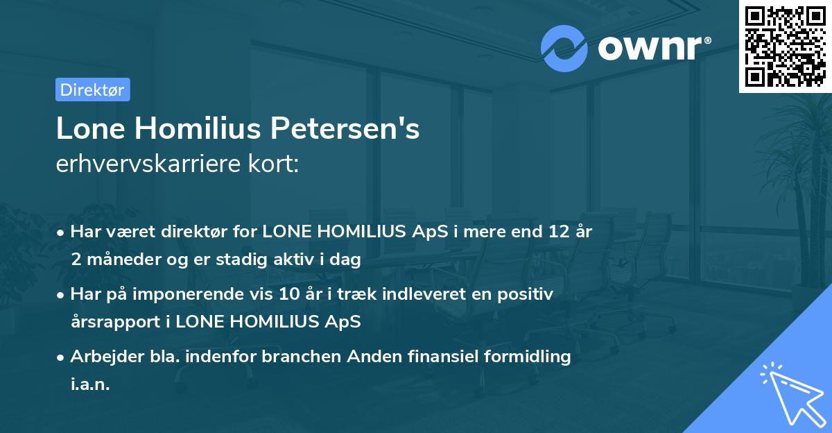 Lone Homilius Petersen's erhvervskarriere kort