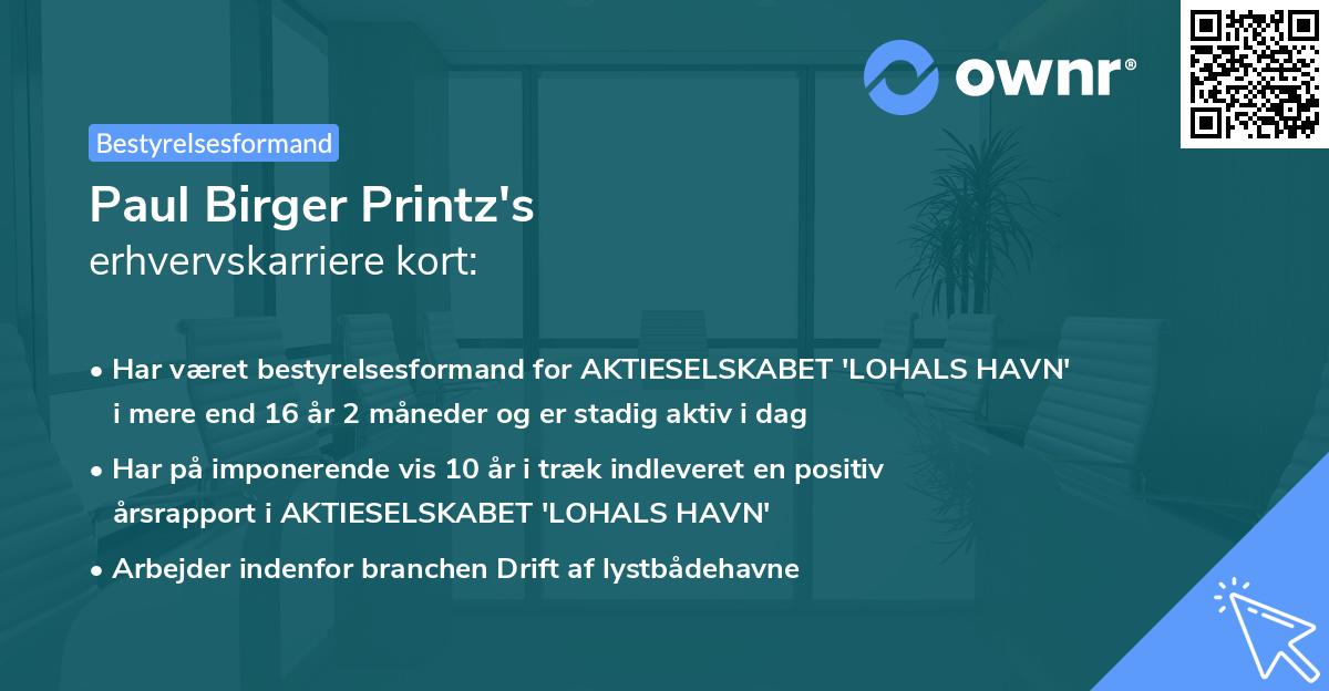 Paul Birger Printz's erhvervskarriere kort